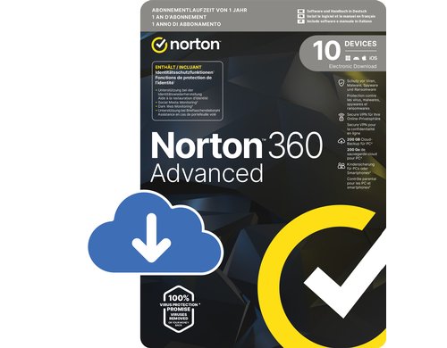 Norton 360 Advanced ESD, Vollversion, 10 PC, 1J, 200GB