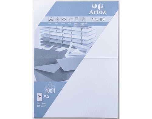 Artoz Blankokarte 1001 A5 220gm2 blütenweiss, 5 Blatt