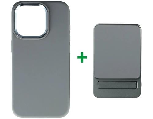 4smarts Powerbank + Cover Grau iPhone 15, Magsafe, 5000mAh