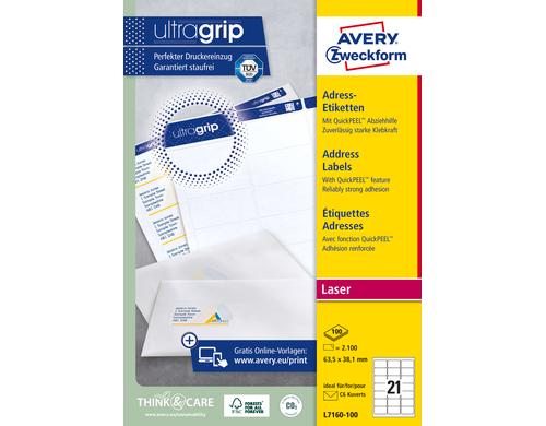 Avery Adress-Etiketten L7160 mit Abziehhilfe, 63.5 x 38.1 mm,
