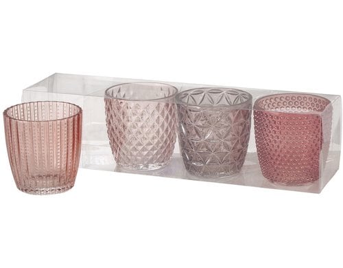 Boltze Windlicht Marilu 4 tlg. H 7.5 cm, Glas lackiert, Rosa