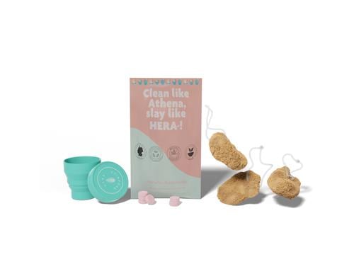 Starterkit Menstruationsschwämme M 3er Set mit Fäden M, case, Reinigungstabs