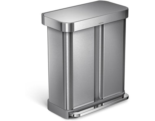 Simplehuman Doppelkammer, Silber gebürstet Edelstahl, 58 Liter, 56x66x36 cm