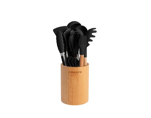 Create Küchenutensilien-Set Schwarz, Silikon und Holz