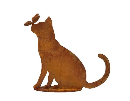 Ambiance Katze mit Schmetterling auf Platte Metall rost, 42x42 cm (HxB)