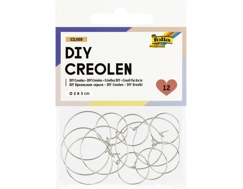 Folia DIY Creolen, 12 Stück 2cm und 3cm, silber
