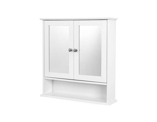 Vasagle Badezimmer Wandschrank, Weiss mit Soiegel, 56.5x13x58.6 cm, MDF, Glas
