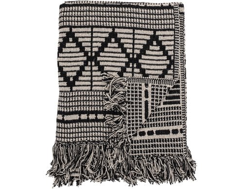 Bloomingville Wohndecke Gutte, 160x130 cm (LxB), Recycelte Baumwolle, Schwarz-Weiss