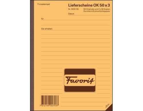 Favorit Lieferscheine 9233OK rot/gelb/weiss, D, 50x3 Blatt A5