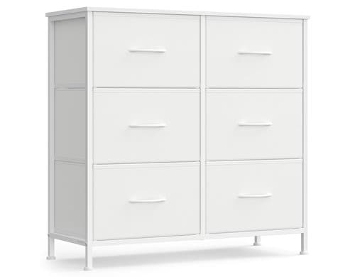 Songmics Kommode Weiss, 6 Schubladen 76.7x30x73.7 cm, MDF, Spanplatte