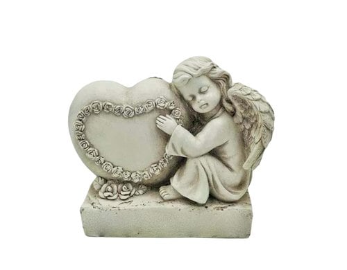 Dameco Grabdekoration Engel mit Herz Grau, Polyresin,9.5x19x16.5 cm (LxBxH)