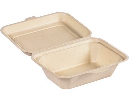 Duni Box Hinged Bagasse braun 600ml, 50 Stk. Mit Deckel