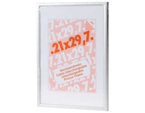 Debex Wechselrahmen Alu, Silber 21x29.7 cm, mit Metallklammern