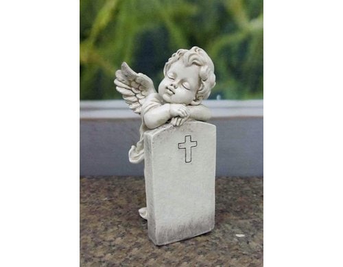 Dameco Grabdekoration Engel am Grabstein Grau, Polyresin, 7x8.7x16 cm (LxBxH)