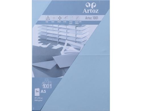 Artoz Blankokarte 1001 A5 220gm2 pastellblau, 5 Blatt