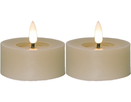 Star Trading LED Teelicht 2 Pack Flow Indoor, Beige, 5.5cm Höhe, Timerfunktion