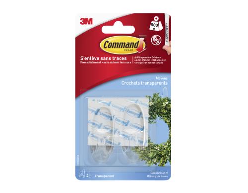 3M Command Transparente Haken M 2 Haken und 4 Strip, Traglast:0.9kg