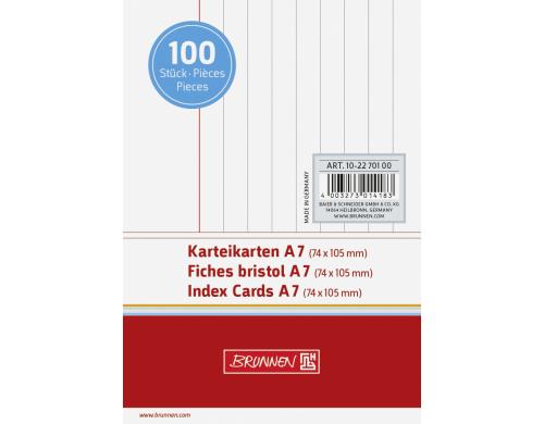Brunnen Karteikarten A7 liniert 100 Stück, weiss