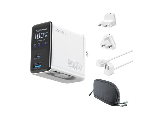 4SMARTS GaN Flex Screen AI, Weiss, Travel 100W, 2x USB-C, 1x USB-A