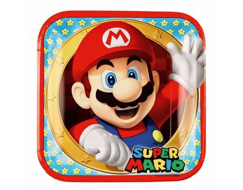 Super Mario Pappteller viereckig 23 x 23 cm, 8 Stück, Papier