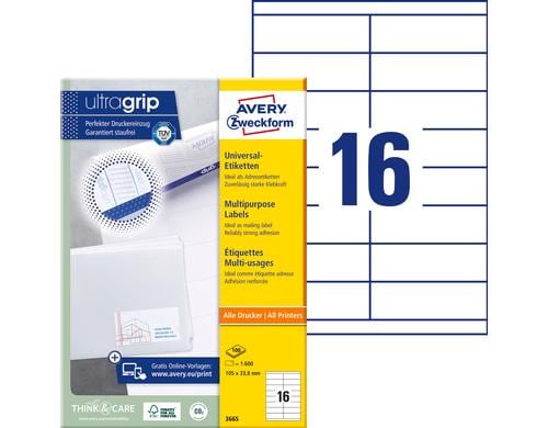 Avery Zweckform Etik. 105x33,8mm Inhalt: 1.600 Etik. / 100 Blatt