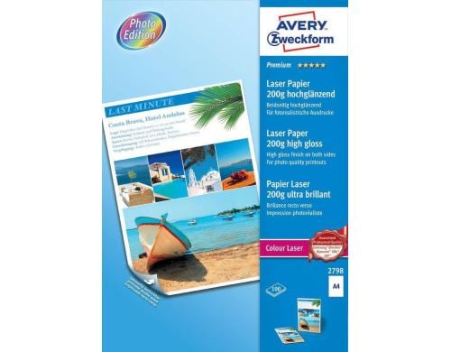 Avery Zweckform Premium Colour Laser Papier hochglänzend, A4, 200g. Inhalt: 100 Blatt,