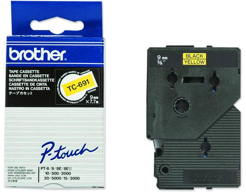 Brother P-Touch Schriftb TC, 9 mm Band gelb, Schrift schwarz