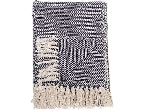 Bloomingville Wohndecke Barry, 160x130 cm (LxB), Recycelte Baumwolle, Blau