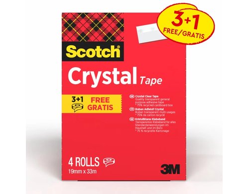 3M Scotch Crystal Klebeband 19mmx33m Vorteilspack, 4 Rollen