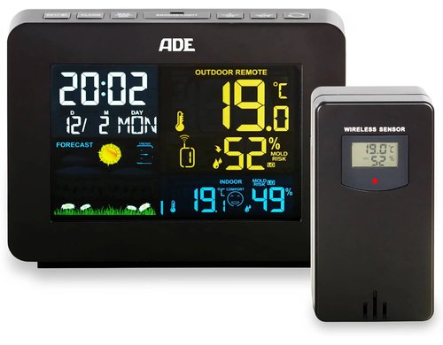 ADE Wetterstation mit Funk-Aussensensor WS1917, schwarz