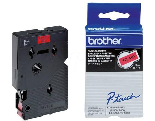 Brother P-Touch Schriftb TC, 9 mm Band rot, Schrift schwarz