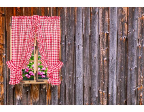 Casa Leon Fertigvorhang Volants Vitragen kariert rotweis,Tag,95x110cm mit Rückhalter