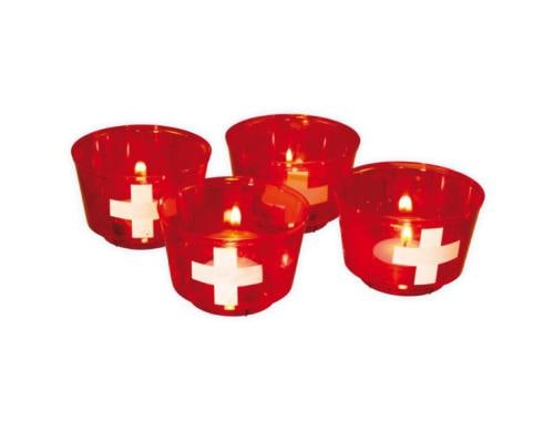 CH Windlichter 4 Stück Schweizerkreuz, inkl. Kerzen