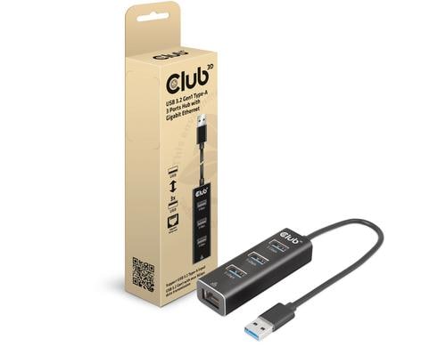 Club 3D, USB 3.2 Gen1 Typ-A 3x USB Typ-A Buchse, 1x RJ45 Ethernet