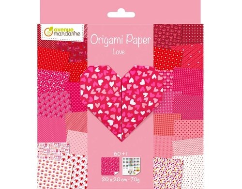 Avenue Mandarine Papier Origami Love 70g/m2, 60 Blatt, 20 x 20 cm, assortiert