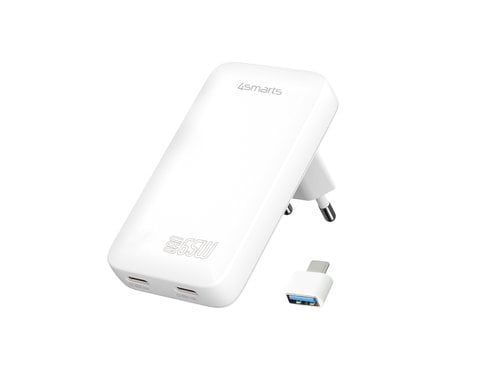 4smarts Ladegerät FlatPlug Slim Dual 65W GaN, 2C, weiss