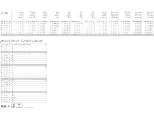 Biella Schreibunterlage 2026 1 Monat pro seite 48x32.5cm