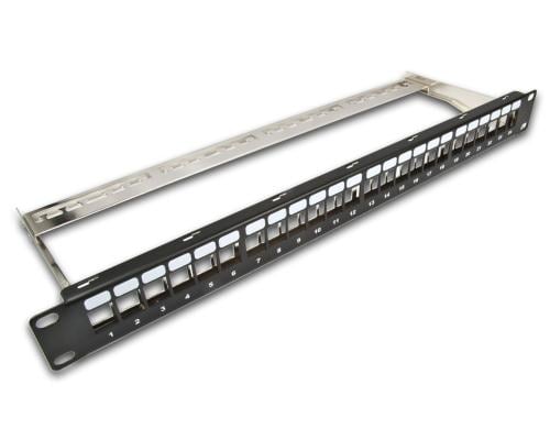 24-Port 1HE Patchpanel, geschirmt schwarz, Leerpanel für Keystone Modul 19