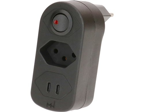 Abzweigstecker ADAPT 1x Typ 13 USB-C/C 20W sw drehbar Green+Fair