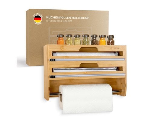 Exitoso Küchenpapierhalter Wand Bambus Rollenhalter, Küchenrollenhalter, Alufolie
