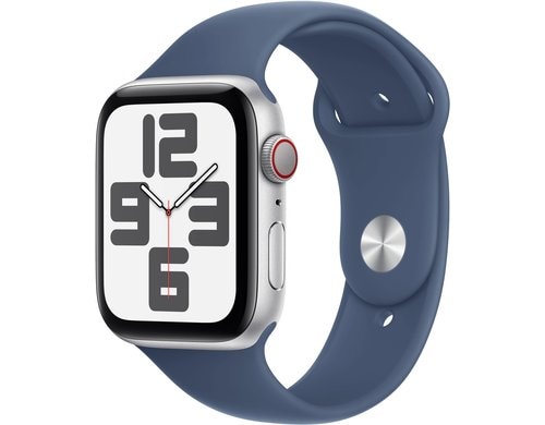 Apple Watch SE 2024 CEL 44 Silver  S mit Denim Sport Band - S/M
