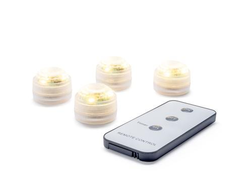 STT Deko-Licht Set 4Stk. & Remote 12LED ww, D3xH2.3cm, inkl. Batterie
