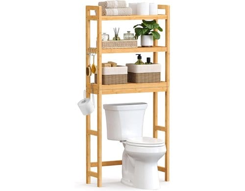 Songmics Badezimmerregal überToilette,Natur 63x26.1x170 cm (LxBxH), Bambus