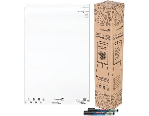 Legamaster SKETCH ECO Flipchart FSC Papier Recycling, blanko, 2x50 Blatt, inkl. Marker