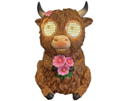 Dameco LED Solar Figur Hochlandrind Blume inkl. LED warmweiss, Moving-Eyes
