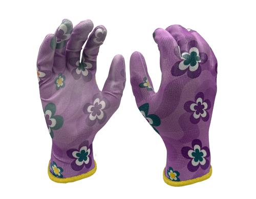 FTM Gartenhandschuhe Grösse 8/M, lila, Blumenmuster, 12er Set