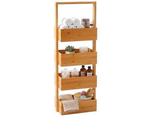relaxdays Badregal Bambus, 4 Ablagen
