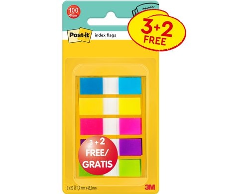Post-it Index Mini farbig 5 x 20 Stück, 11.9 mm x 43.2 mm