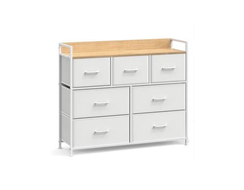 Songmics Kommode 7 Schubladen, Weiss 98x28.5x85 cm (LxTxH), Stahl, Holz