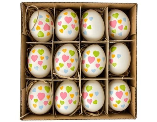 Chalet Hühnereier mit Herzen Box 12 Stk 12x12x5cm weiss